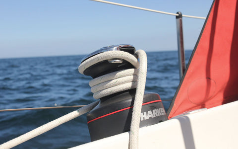 close up of Harken winch on a sailboat